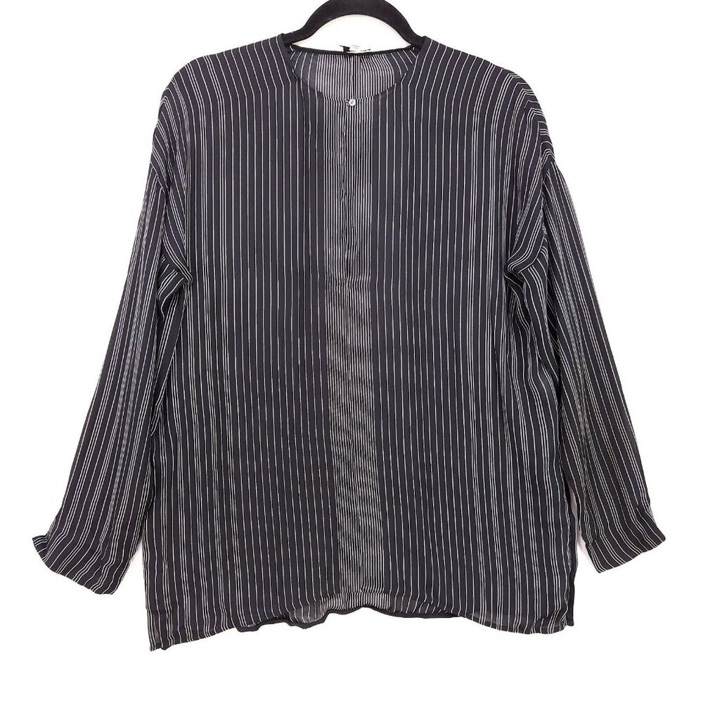 Vince Silk Tunic Top Size 2 Sheer Black Striped Elegant Professional Blouse